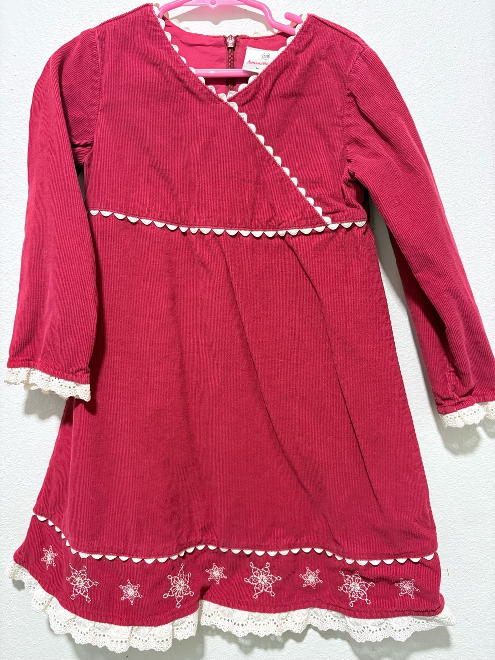 Vintage Christmas Hanna Andersson  Corduroy Dress with Cream Lace Trim